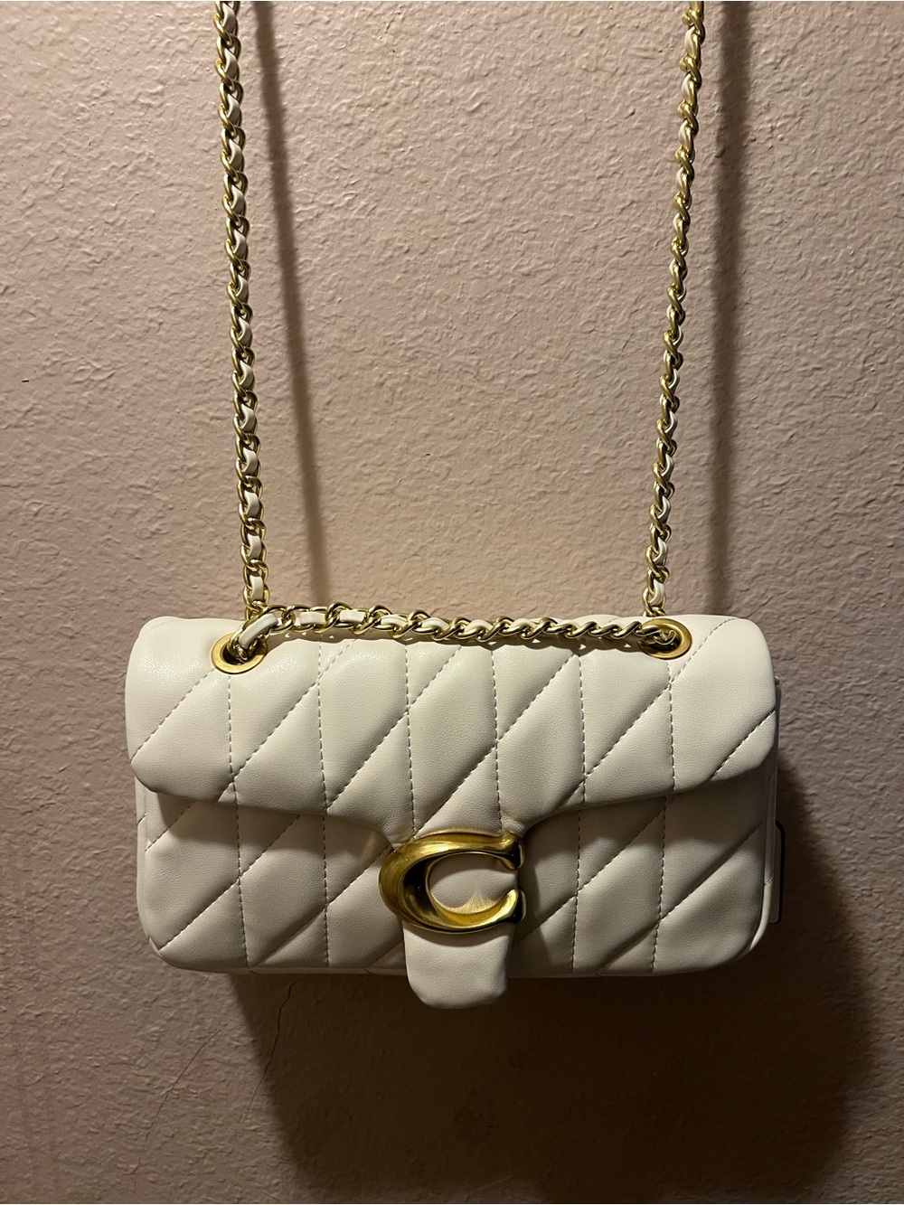 Coach White Quilted Shoulder Bag with Gold Hardware